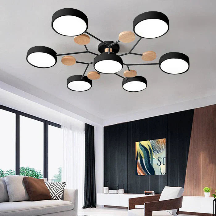 Tyalez Contemporary Round Iron LED Semi-Flush Chandelier