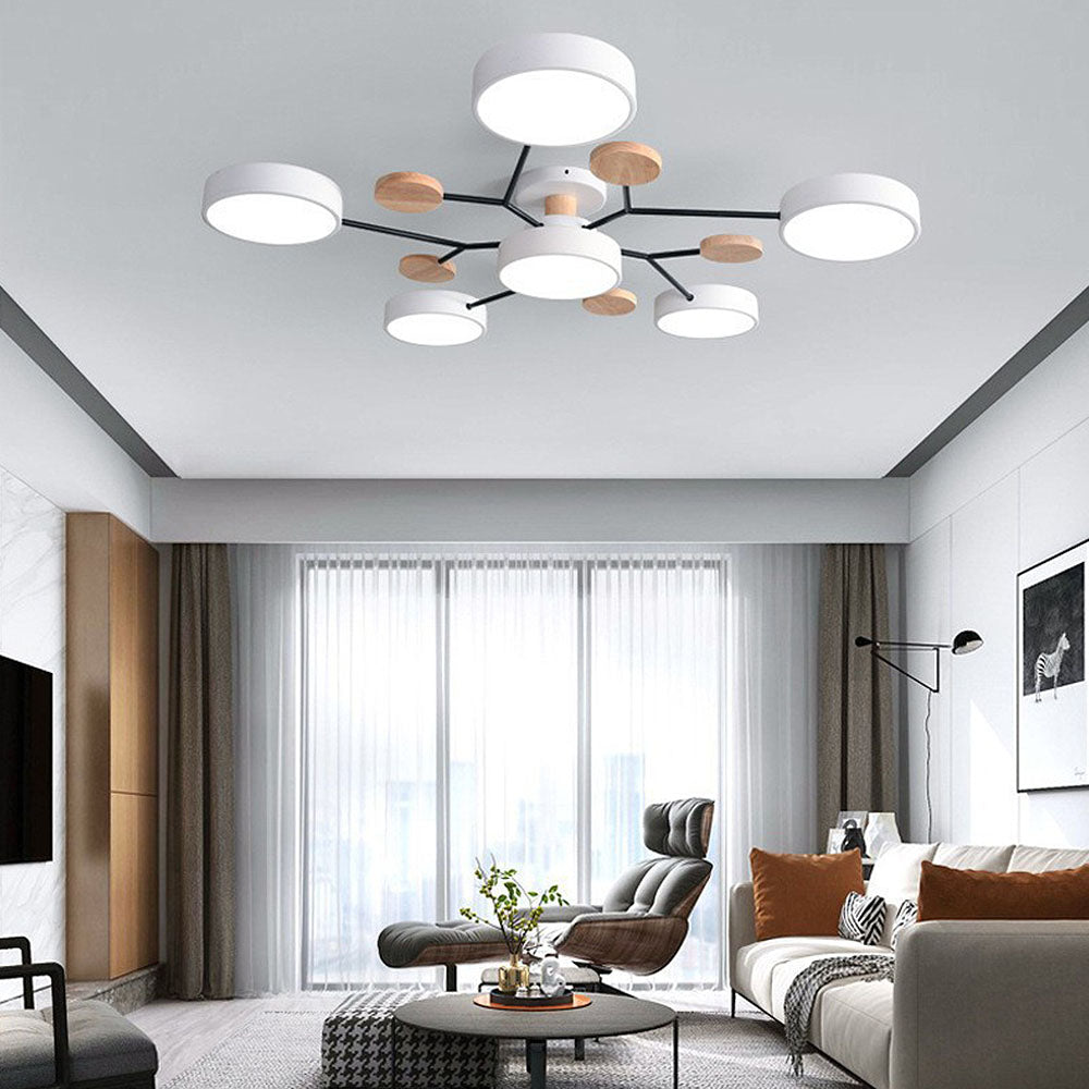 Tyalez Contemporary Round Iron LED Semi-Flush Chandelier