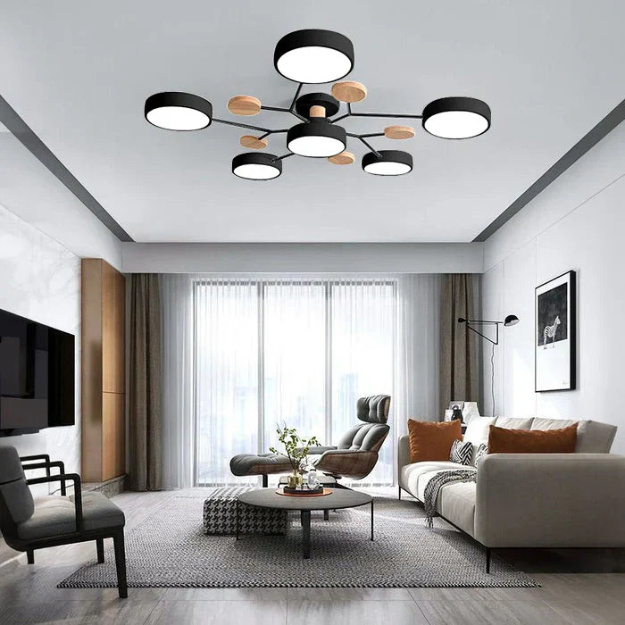 Tyalez Contemporary Round Iron LED Semi-Flush Chandelier
