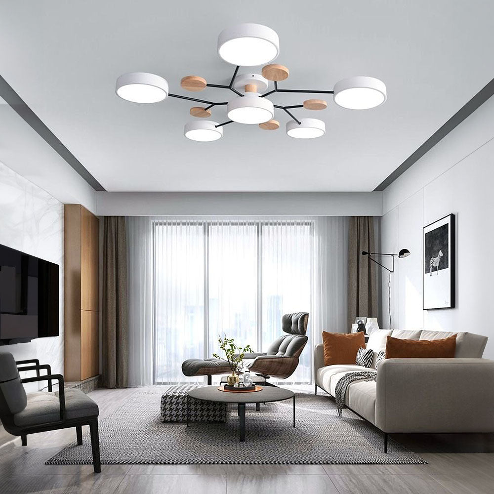 Tyalez Contemporary Round Iron LED Semi-Flush Chandelier