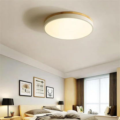 Modern Design Round Minimalist Wood LED Flush Mount Ceiling Light