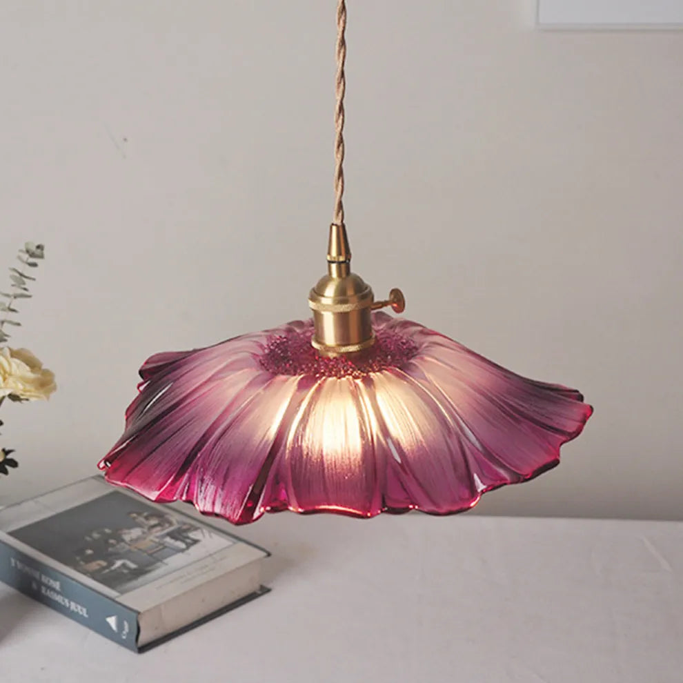 Tyalez Retro Lotus Leaf Shape Glass Pendant Lamp