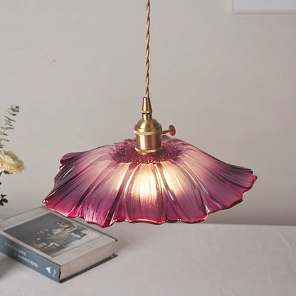 Retro Lotus Leaf Shape Glass Pendant Lamp
