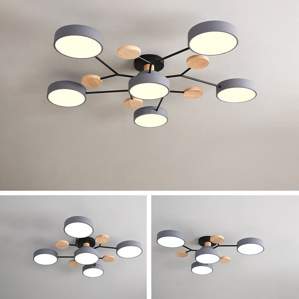 Tyalez Contemporary Round Iron LED Semi-Flush Chandelier