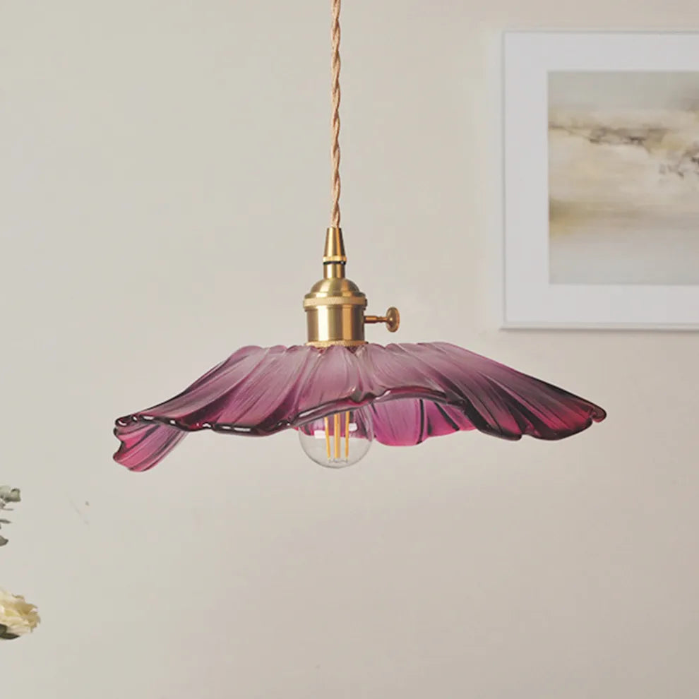 Retro Lotus Leaf Shape Glass Pendant Lamp