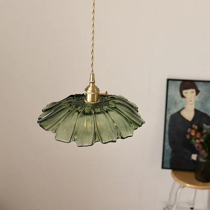 Retro Lotus Leaf Shape Glass Pendant Lamp