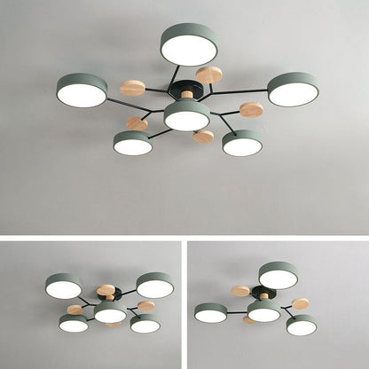 Tyalez Contemporary Round Iron LED Semi-Flush Chandelier