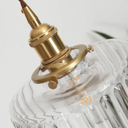 Fluted Glass Short Cylinder Pendant LED Light in Vintage Style