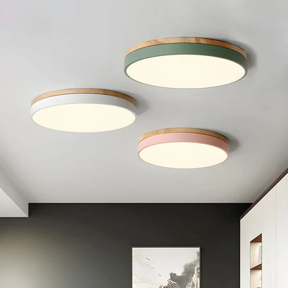 Modern Design Round Minimalist Wood LED Flush Mount Ceiling Light