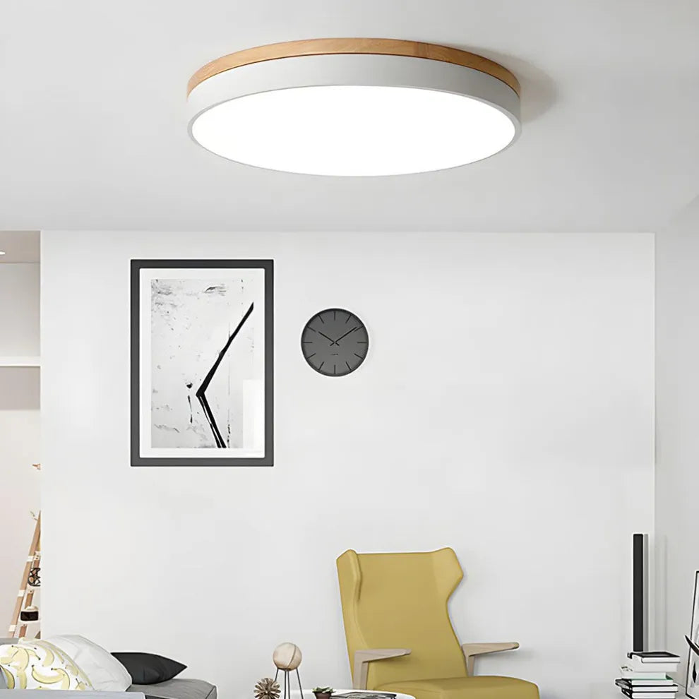Modern Design Round Minimalist Wood LED Flush Mount Ceiling Light