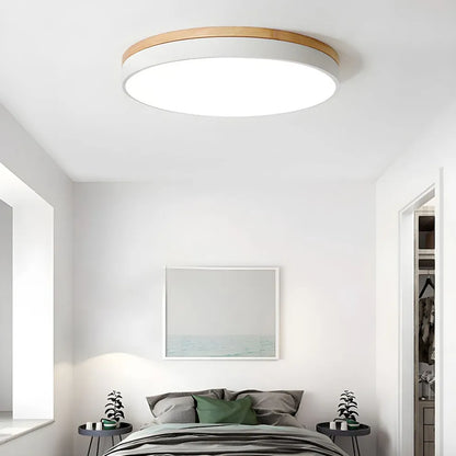 Modern Design Round Minimalist Wood LED Flush Mount Ceiling Light