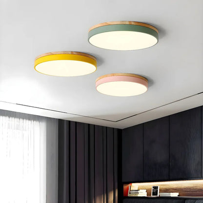 Modern Design Round Minimalist Wood LED Flush Mount Ceiling Light