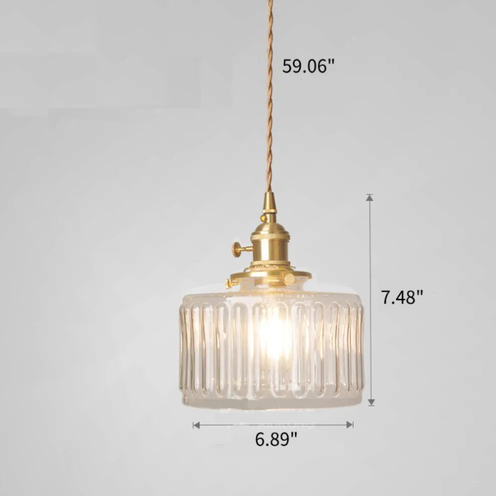 Fluted Glass Short Cylinder Pendant LED Light in Vintage Style