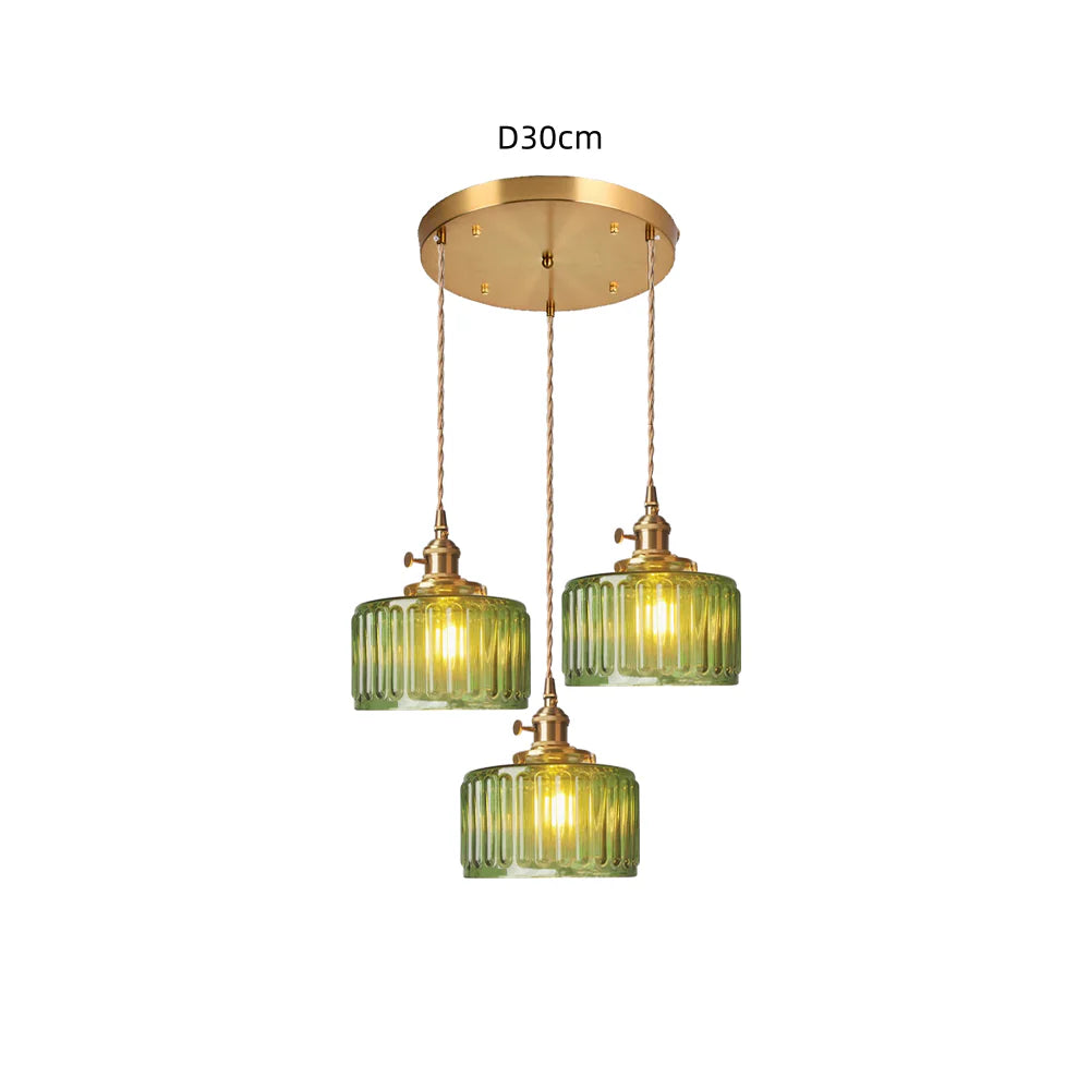 Fluted Glass Short Cylinder Pendant LED Light in Vintage Style
