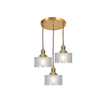 Fluted Glass Short Cylinder Pendant LED Light in Vintage Style