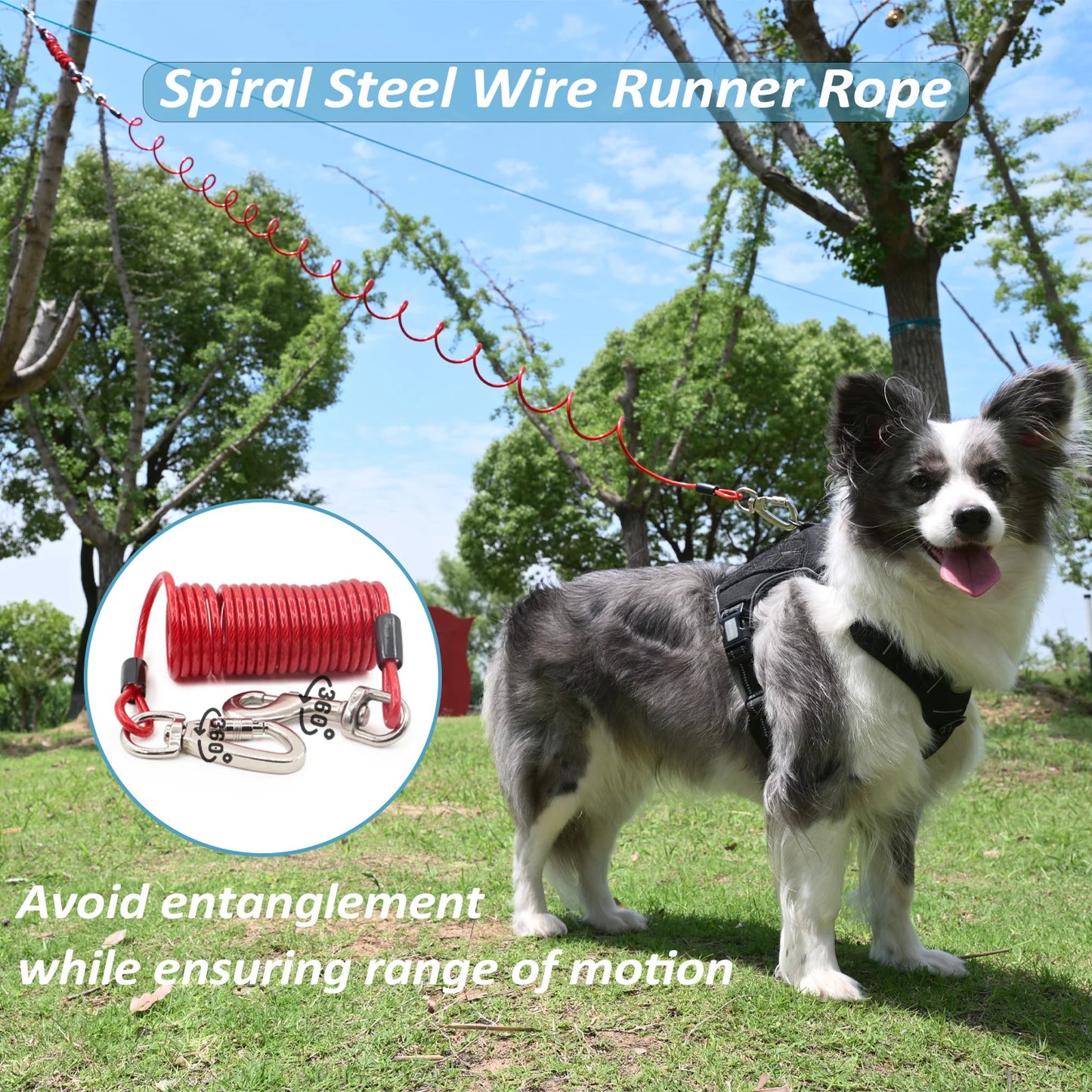Heavy Duty 50FT Dog Run System with 10FT Tie-Out