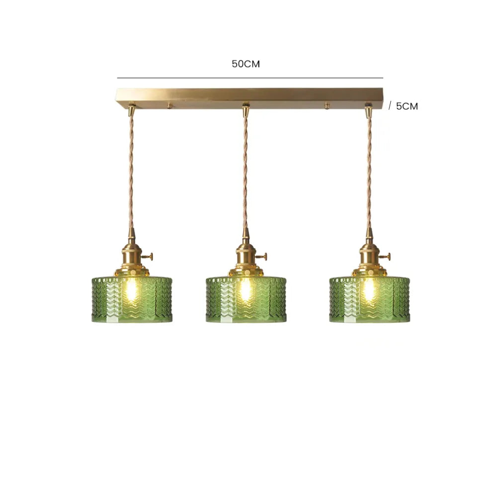 Fluted Glass Short Cylinder Pendant LED Light in Vintage Style