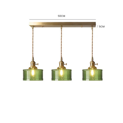 Fluted Glass Short Cylinder Pendant LED Light in Vintage Style
