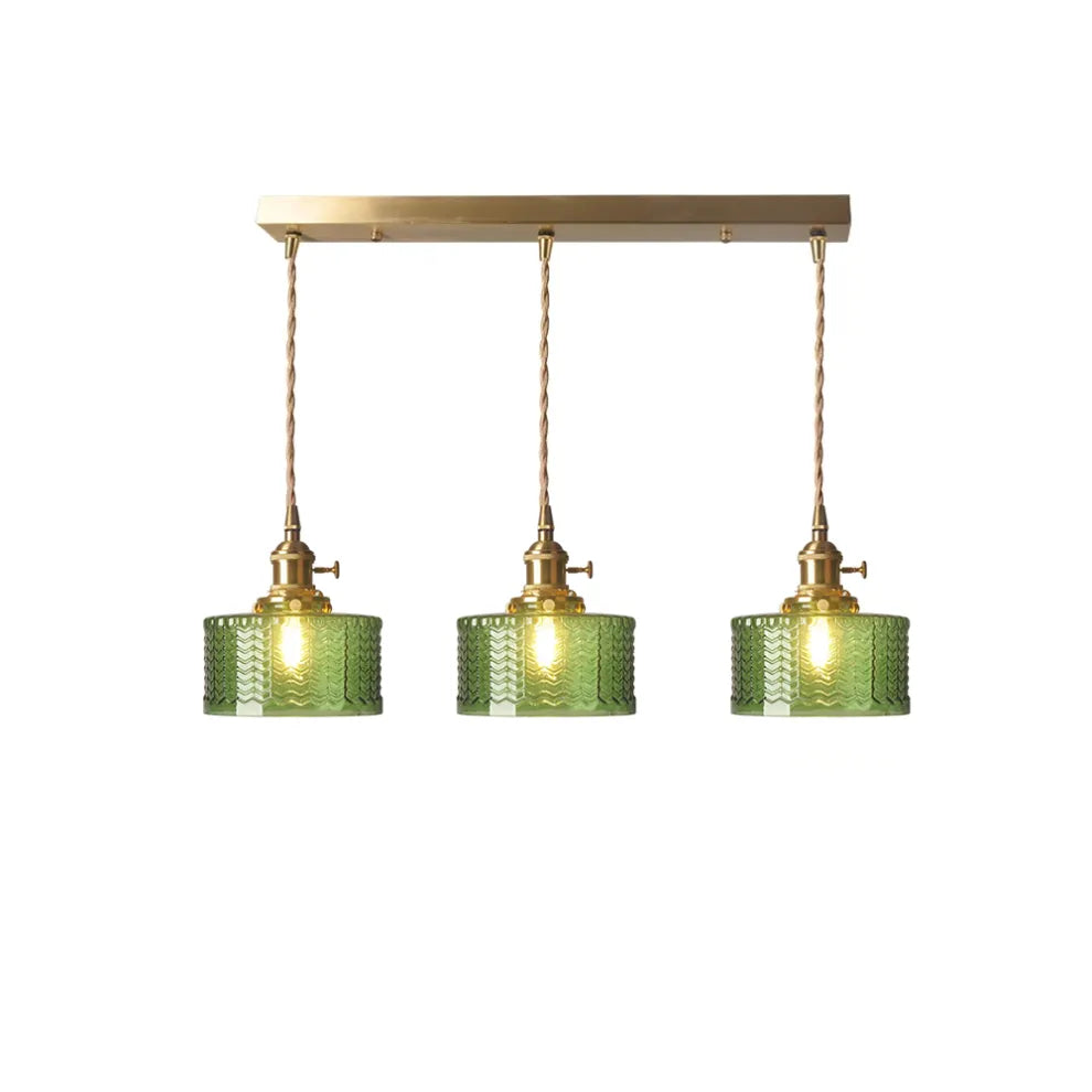 Fluted Glass Short Cylinder Pendant LED Light in Vintage Style