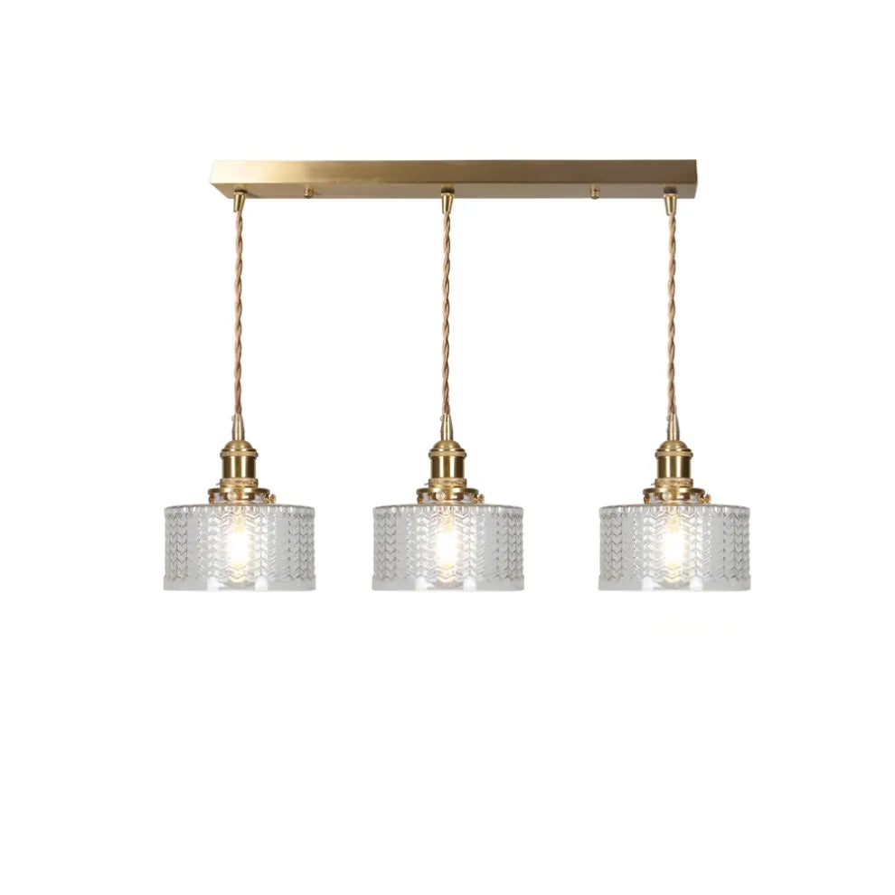 Fluted Glass Short Cylinder Pendant LED Light in Vintage Style