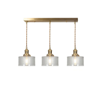 Fluted Glass Short Cylinder Pendant LED Light in Vintage Style
