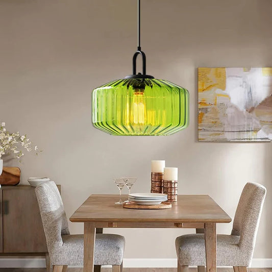 Mid Century Striped Glass Pendant Light