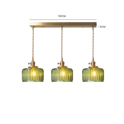 Fluted Glass Short Cylinder Pendant LED Light in Vintage Style