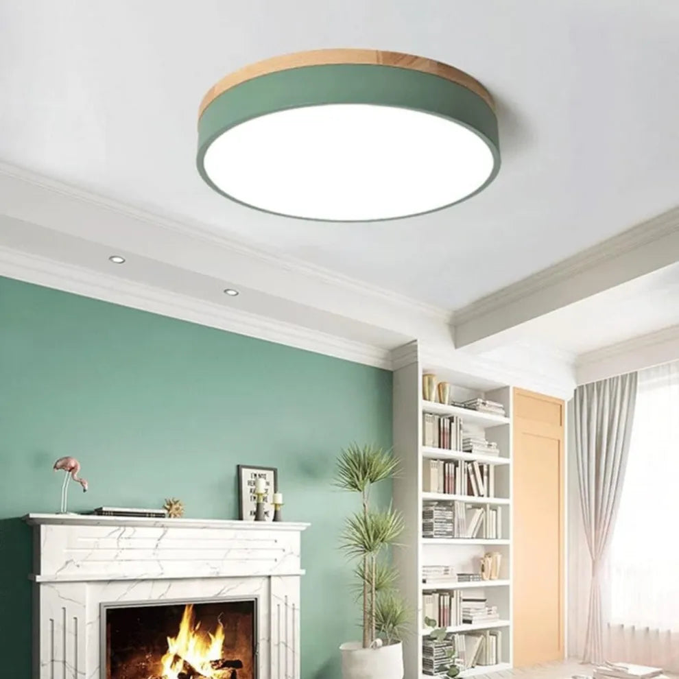 Modern Design Round Minimalist Wood LED Flush Mount Ceiling Light
