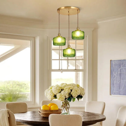 Fluted Glass Short Cylinder Pendant LED Light in Vintage Style