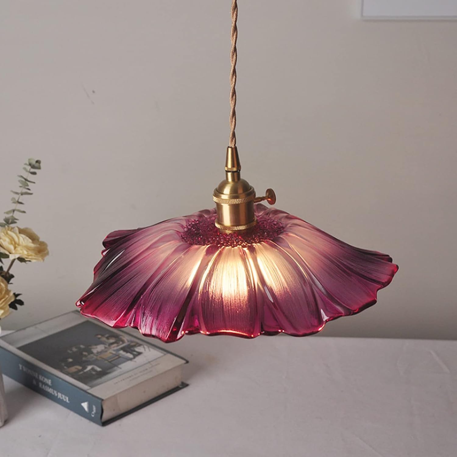 Tyalez Retro Lotus Leaf Shape Glass Pendant Lamp