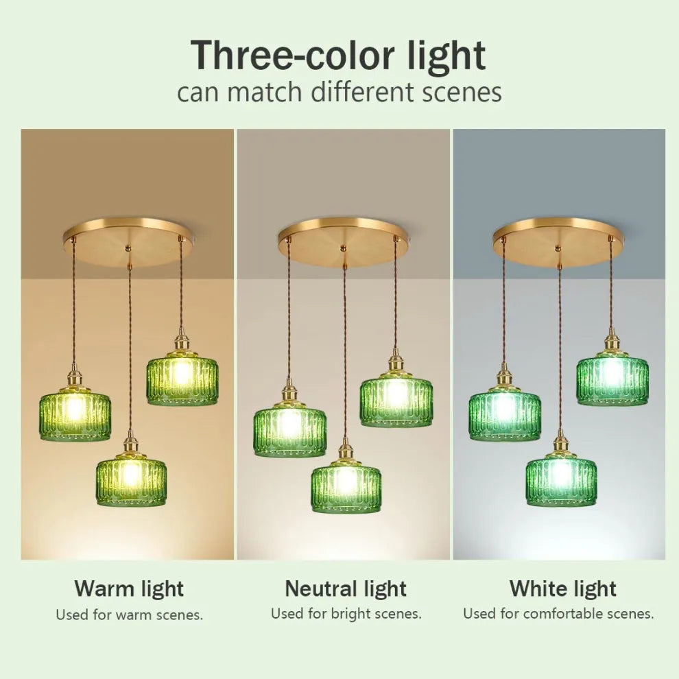 Fluted Glass Short Cylinder Pendant LED Light in Vintage Style