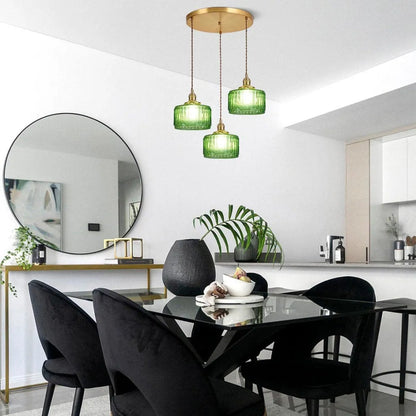 Fluted Glass Short Cylinder Pendant LED Light in Vintage Style