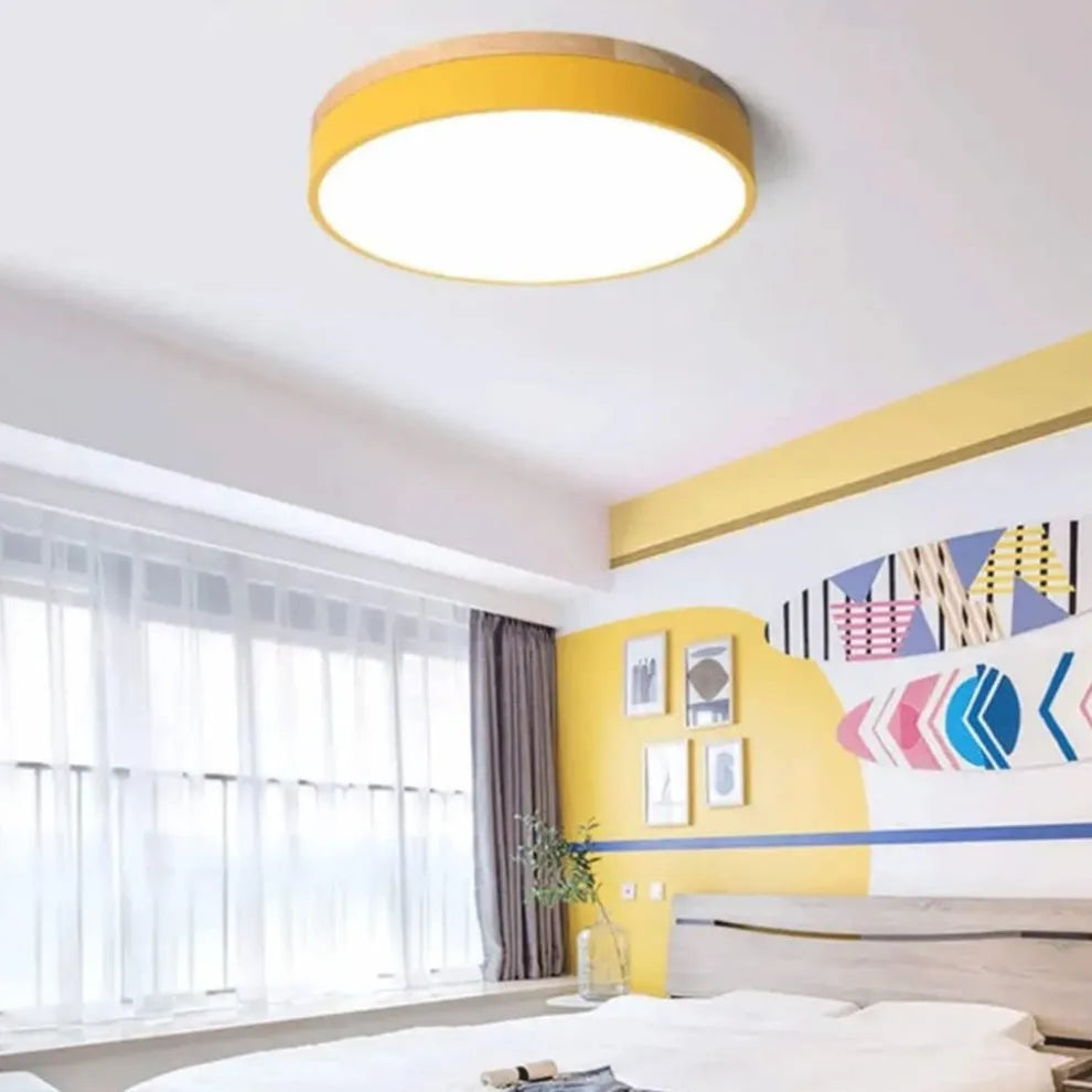 Modern Design Round Minimalist Wood LED Flush Mount Ceiling Light