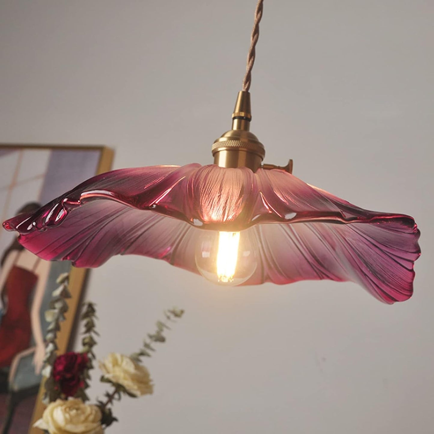 Retro Lotus Leaf Shape Glass Pendant Lamp