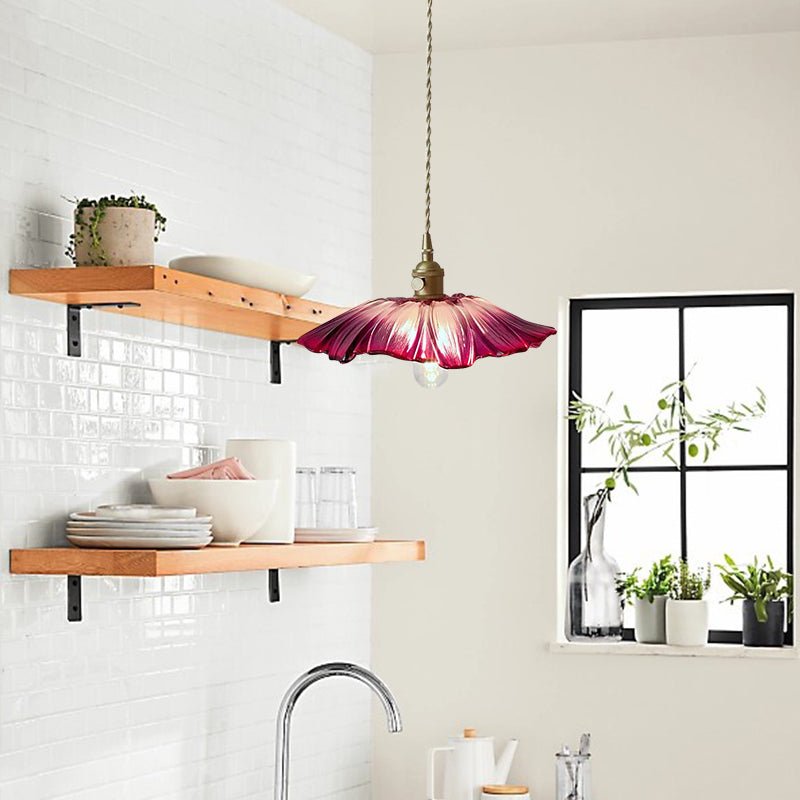 Retro Lotus Leaf Shape Glass Pendant Lamp