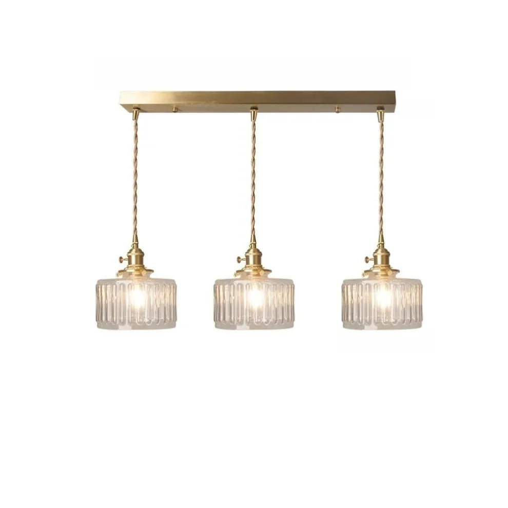 Fluted Glass Short Cylinder Pendant LED Light in Vintage Style