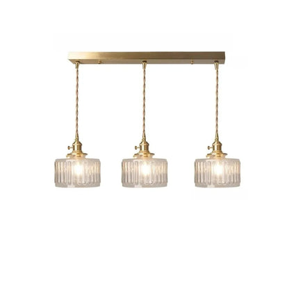 Fluted Glass Short Cylinder Pendant LED Light in Vintage Style