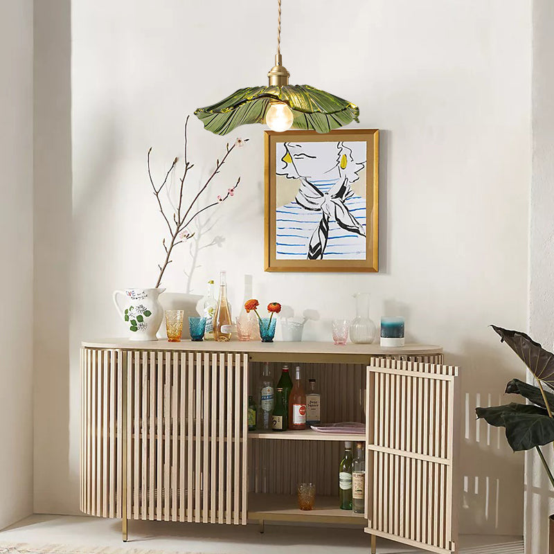Tyalez Retro Lotus Leaf Shape Glass Pendant Lamp
