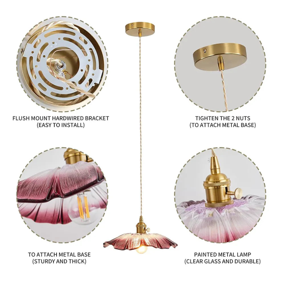 Retro Lotus Leaf Shape Glass Pendant Lamp