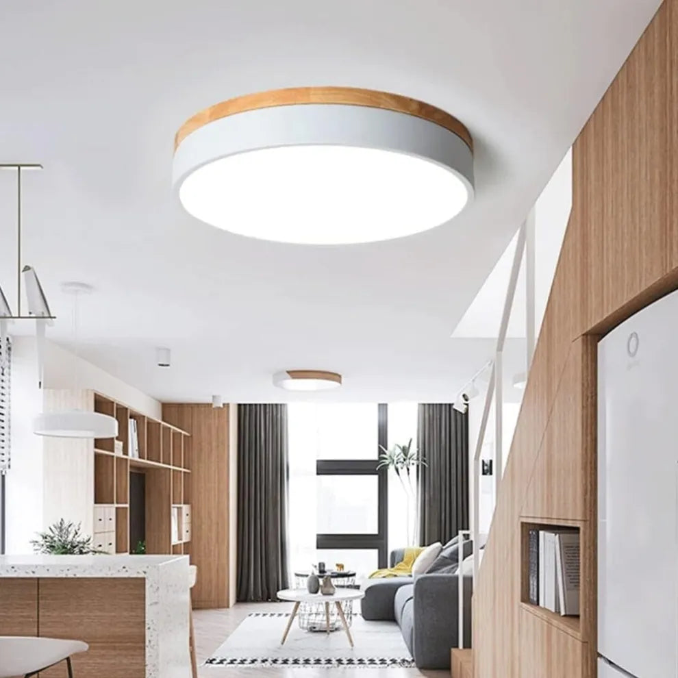 Modern Design Round Minimalist Wood LED Flush Mount Ceiling Light