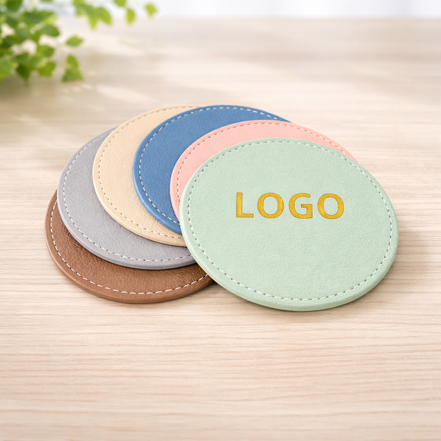 Nordic Style Waterproof PU Leather Coaster – Round Minimalist Design with Custom Logo