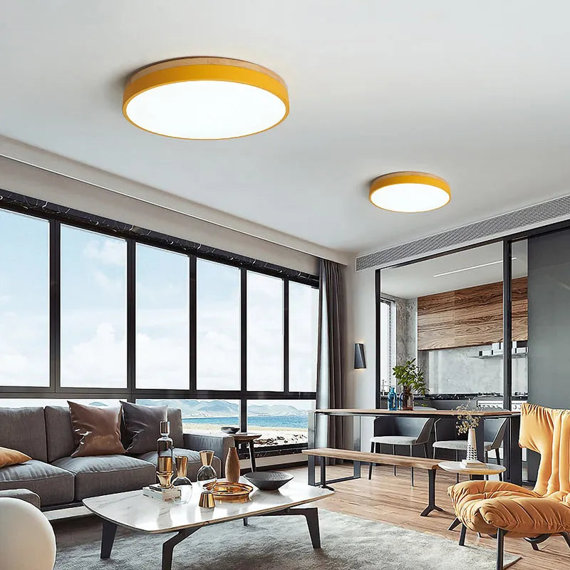 Modern Design Round Minimalist Wood LED Flush Mount Ceiling Light