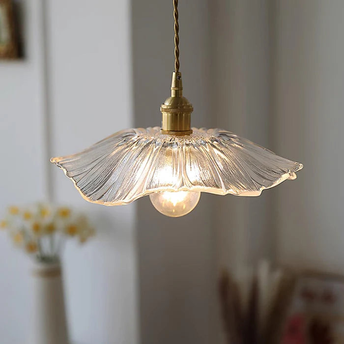 Tyalez Retro Lotus Leaf Shape Glass Pendant Lamp