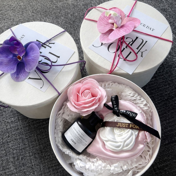 White Orchid Bloom Round Gift Box