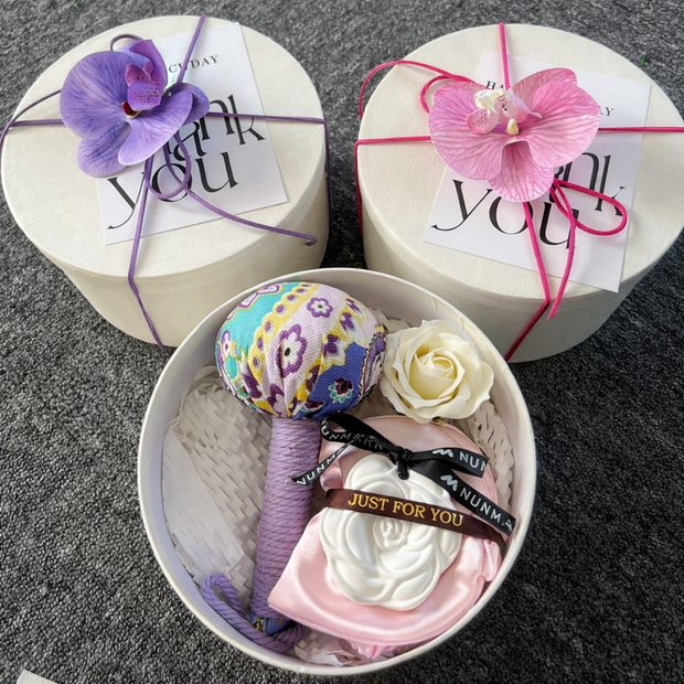 White Orchid Bloom Round Gift Box