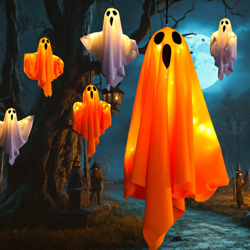 Halloween DIY LED Hanging Ghost Light – Spooky White Decoration