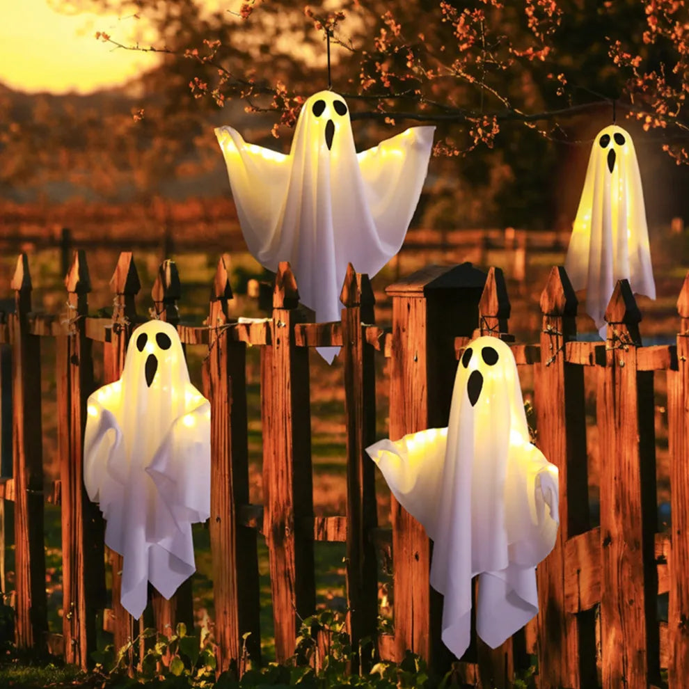 Halloween DIY LED Hanging Ghost Light – Spooky White Decoration