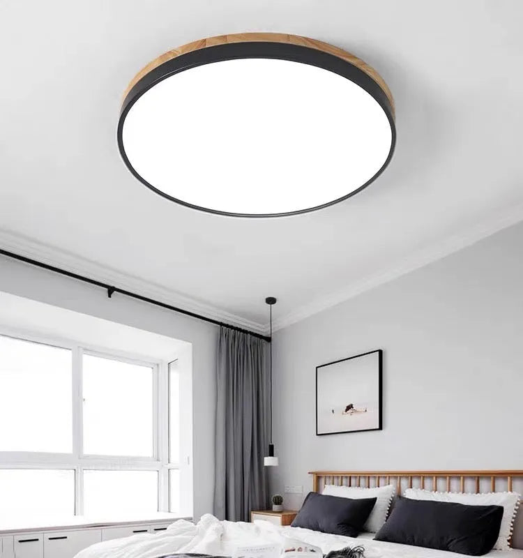 Modern Design Round Minimalist Wood LED Flush Mount Ceiling Light