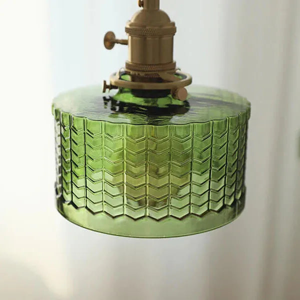 Fluted Glass Short Cylinder Pendant LED Light in Vintage Style
