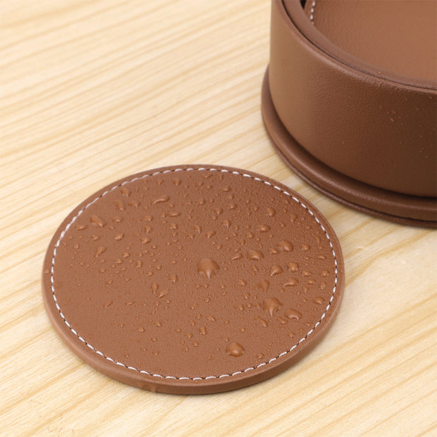 Nordic Style Waterproof PU Leather Coaster – Round Minimalist Design with Custom Logo